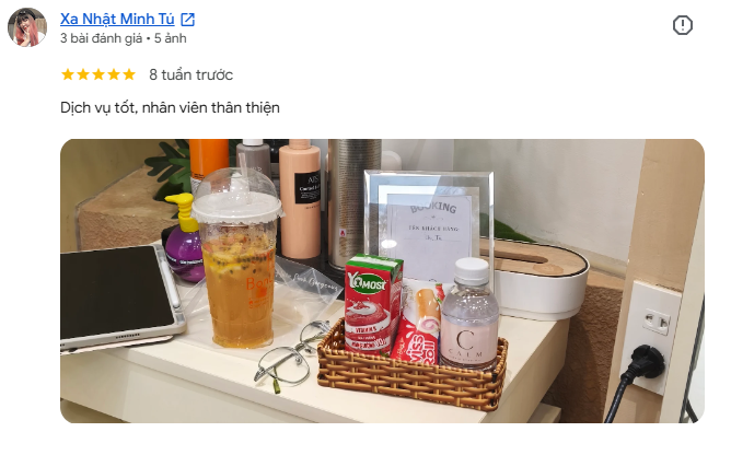 Ảnh chụp đánh giá của Xa Nhật Minh Tú. Khách hàng chia sẻ về chất lượng dịch vụ và sự thân thiện của nhân viên.
