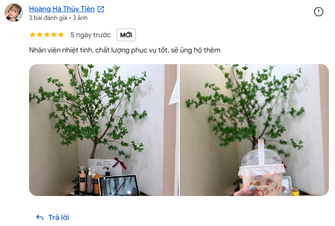 Ảnh chụp đánh giá của Hoàng Hà Thùy Tiên. Cảm nhận về sự nhiệt tình và chất lượng phục vụ.