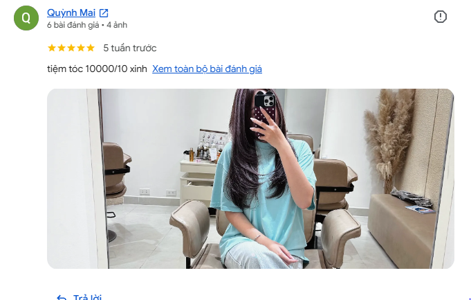 Ảnh chụp đánh giá của Quỳnh Mai. Ảnh chia sẻ và lời nhận xét sau trải nghiệm làm tóc.