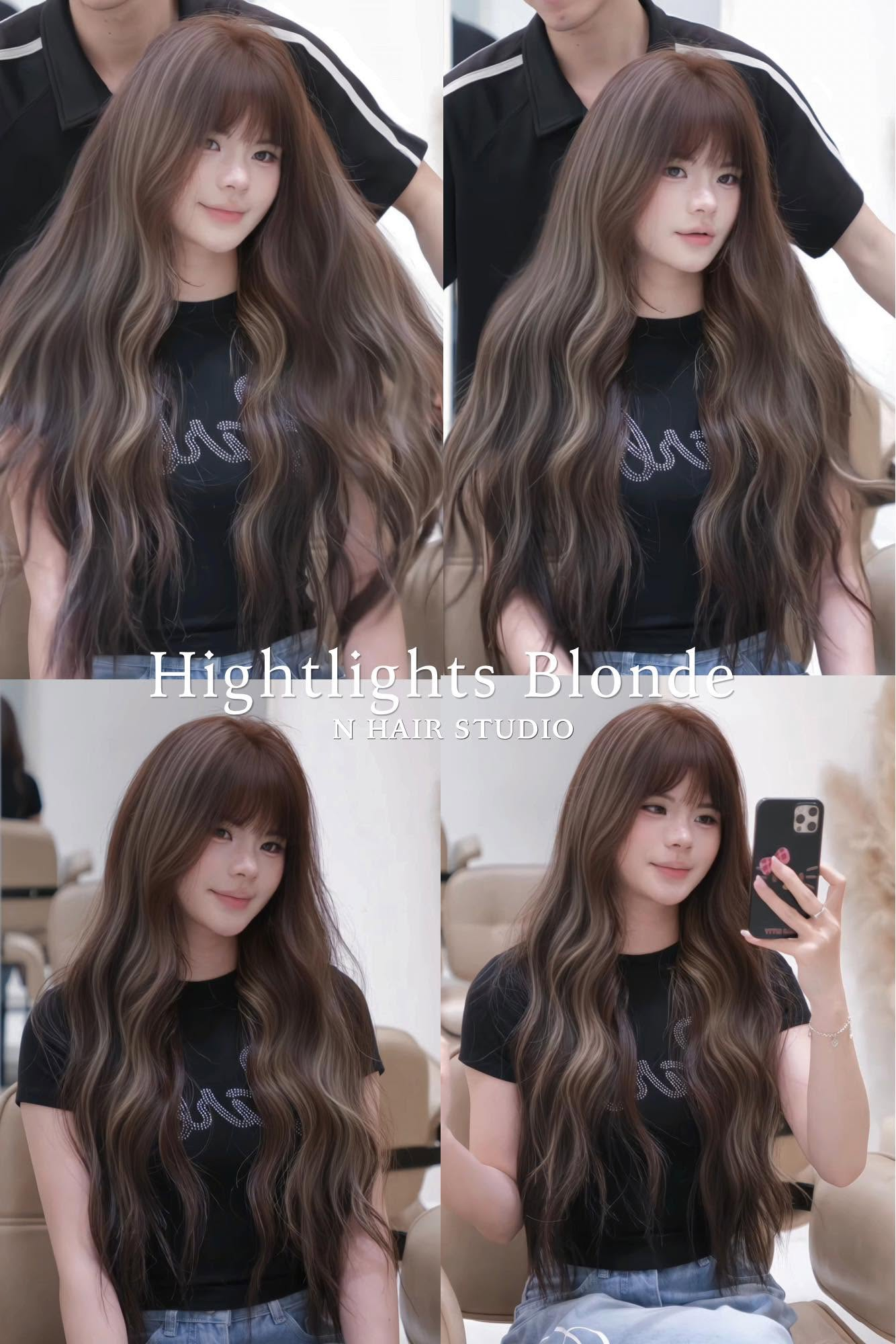 Tóc dài uốn sóng nhuộm highlight tại N HAIR STUDIO