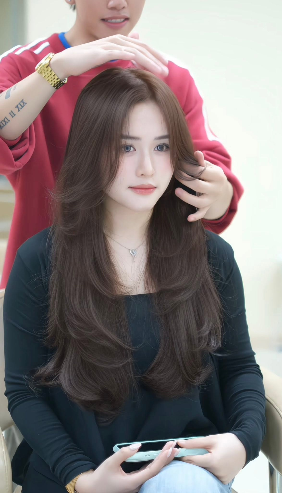 Tóc layer dài màu nâu tại N HAIR STUDIO
